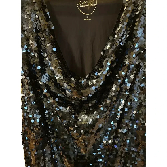 NWT Inc International Concepts Woman Sequined Drape Neck Tank Deep Blue Size 1X - Picture 3 of 7